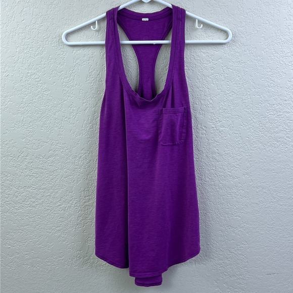 Lululemon Yogi Racer Back III Size 6* Purple Pocket Pima Cotton Tank Top W1NF9S - Picture 1 of 7